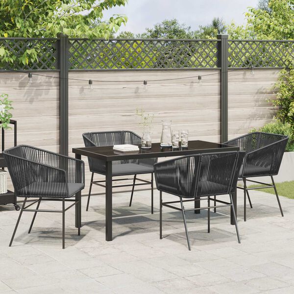 vidaXL Garden Dining Set with Cushion 5 pcs Black Powder-Coated Steel