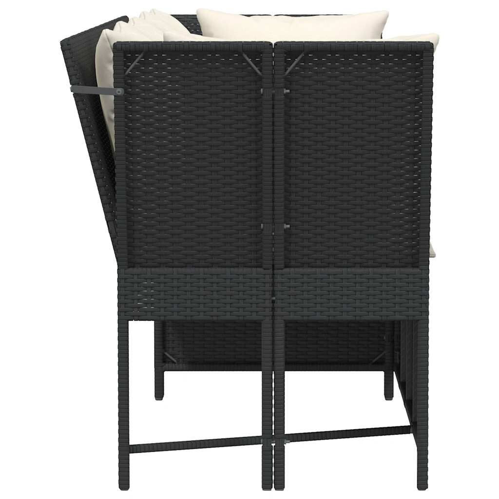 vidaXL Garden Sofa with Cushions Black Poly Rattan