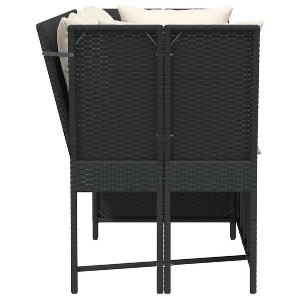 vidaXL Garden Sofa with Cushions Black Poly Rattan