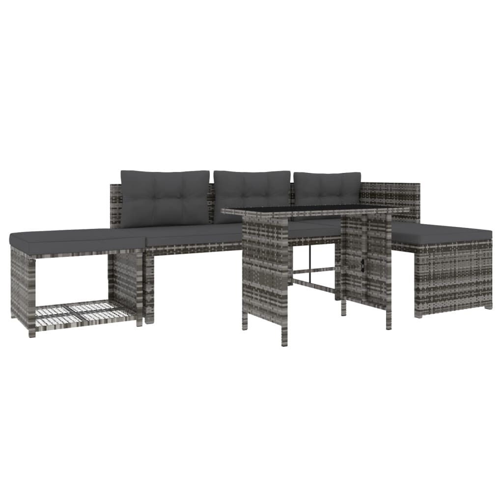 vidaXL 4 Piece Garden Dining Set with Cushions Grey Poly Rattan
