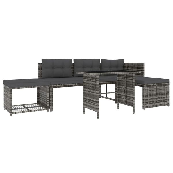 vidaXL 4 Piece Garden Dining Set with Cushions Grey Poly Rattan