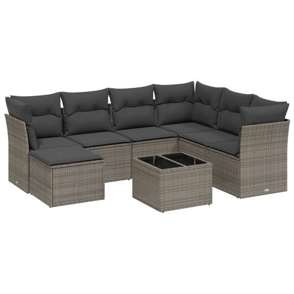 vidaXL 8 Piece Garden Sofa Set with Cushions Grey Poly Rattan