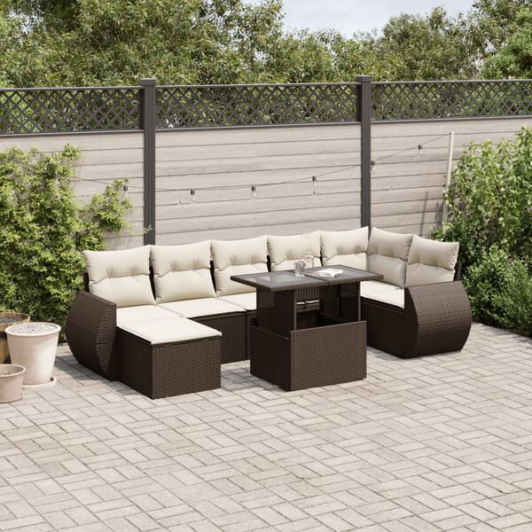 vidaXL 8 Piece Garden Sofa Set with Cushions Brown Poly Rattan