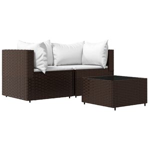 vidaXL 3 Piece Garden Lounge Set with Cushions Brown Poly Rattan