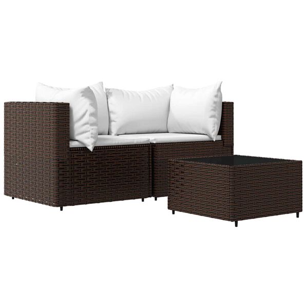 vidaXL 3 Piece Garden Lounge Set with Cushions Brown Poly Rattan