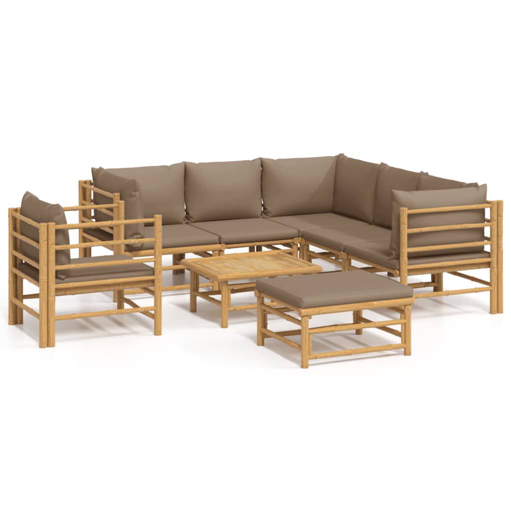vidaXL 8 Piece Garden Lounge Set with Taupe Cushions Bamboo