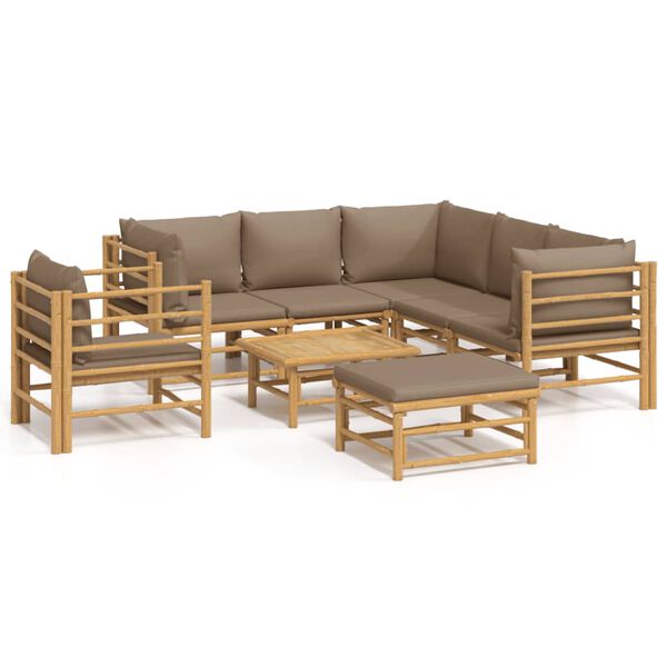 vidaXL 8 Piece Garden Lounge Set with Taupe Cushions Bamboo