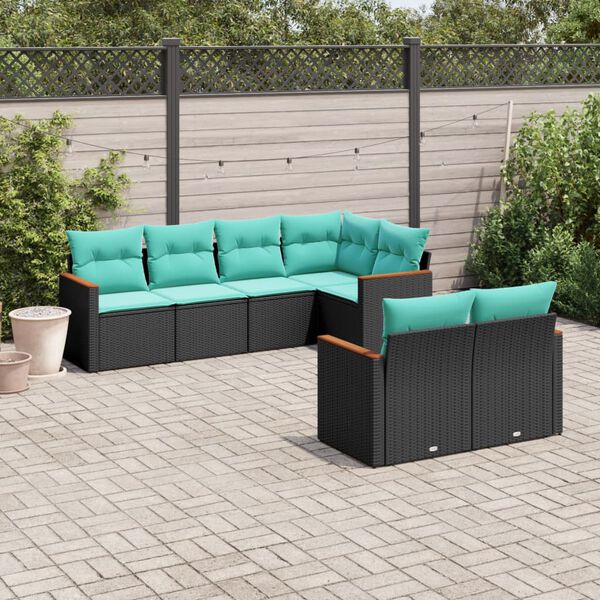vidaXL 7 Piece Garden Sofa Set with Cushions Black Poly Rattan
