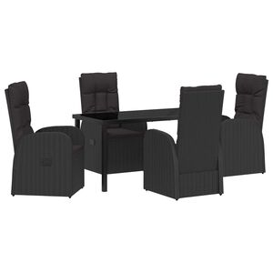 vidaXL Garden Dining Set with Cushion 5 pcs Black Poly Rattan