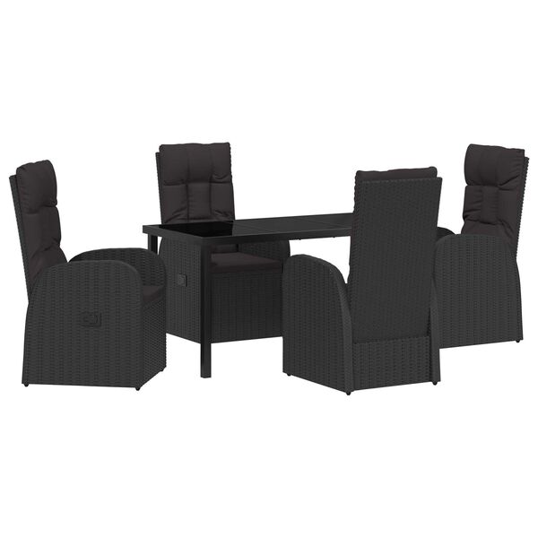 vidaXL Garden Dining Set with Cushion 5 pcs Black Poly Rattan