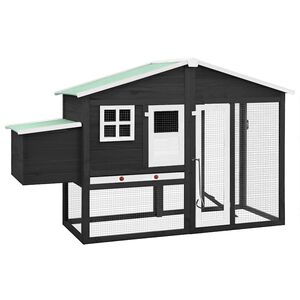 vidaXL Chicken Coop with Nest Box Grey and White Solid Fir Wood