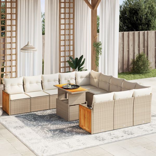 vidaXL 11 Piece Garden Sofa Set with Cushions Beige Poly Rattan