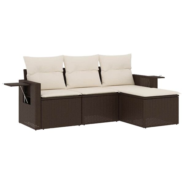 vidaXL 4 Piece Garden Sofa Set with Cushions Brown Poly Rattan
