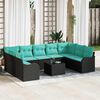 vidaXL Garden Sofa Set 10 pcs Black and Turquoise Poly Rattan