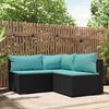 vidaXL 3 Piece Garden Lounge Set with Cushions Black Poly Rattan