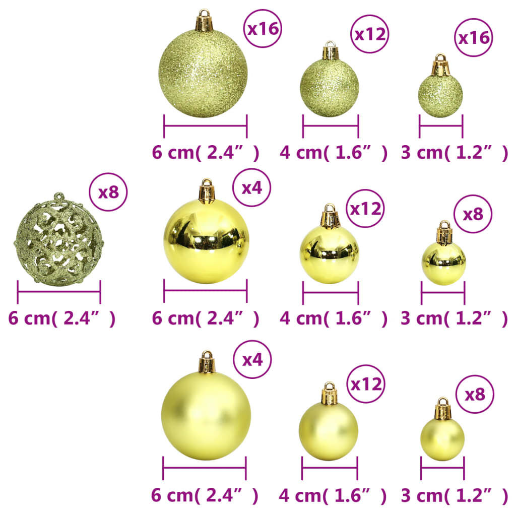 vidaXL Christmas Baubles 100 pcs Light Green 3 / 4 / 6 cm