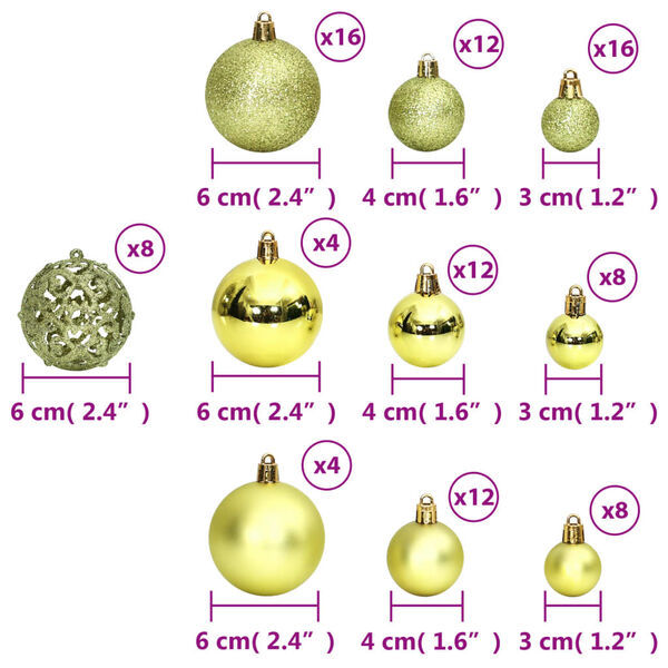 vidaXL Christmas Baubles 100 pcs Light Green 3 / 4 / 6 cm