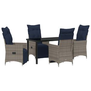 vidaXL Table and Chair Set with Cushion 5 pcs Grey PE Rattan