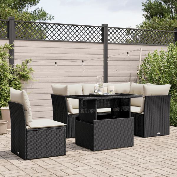 vidaXL 6 Piece Garden Sofa Set with Cushions Black Poly Rattan
