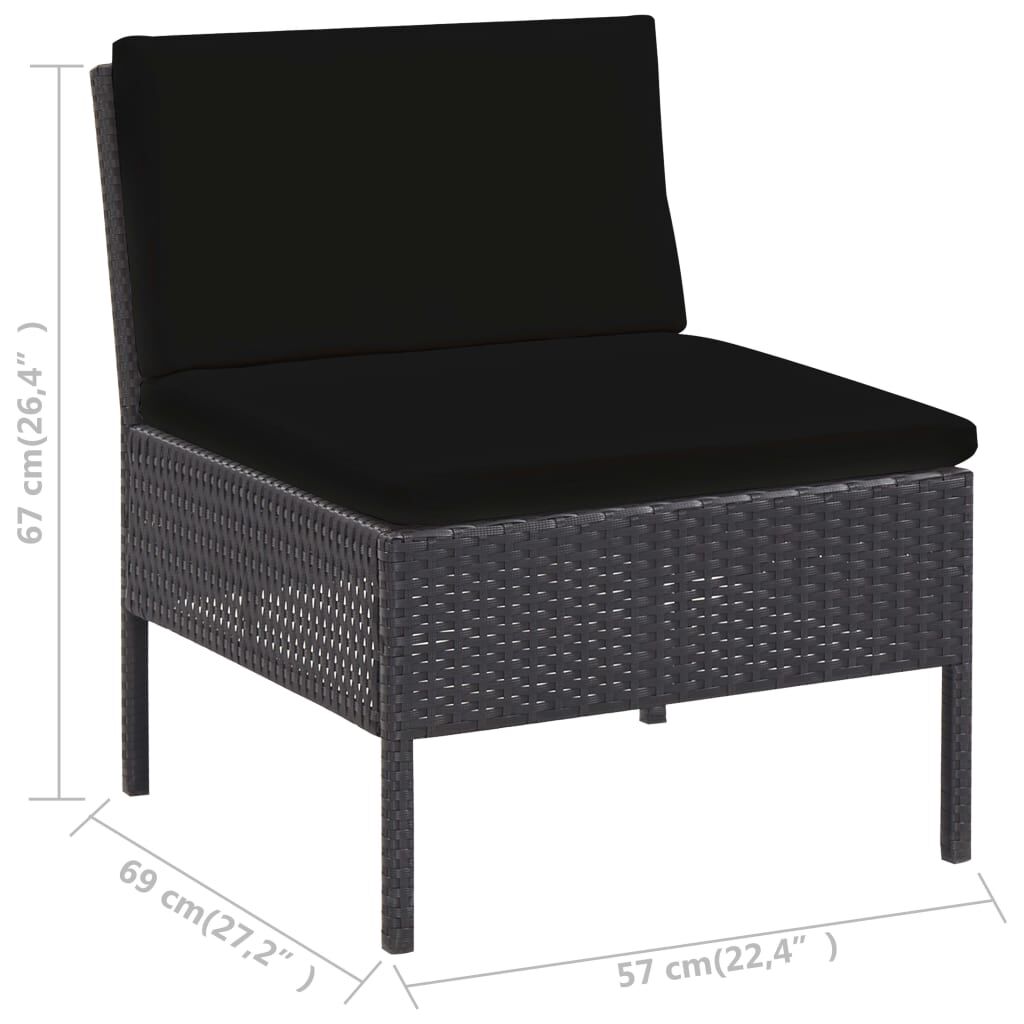 vidaXL 6 Piece Garden Lounge Set with Cushions Poly Rattan Black