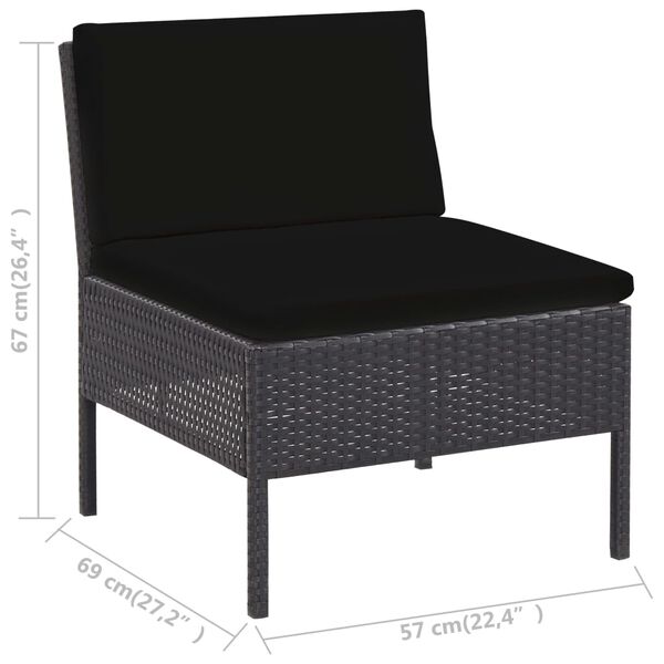 vidaXL 6 Piece Garden Lounge Set with Cushions Poly Rattan Black