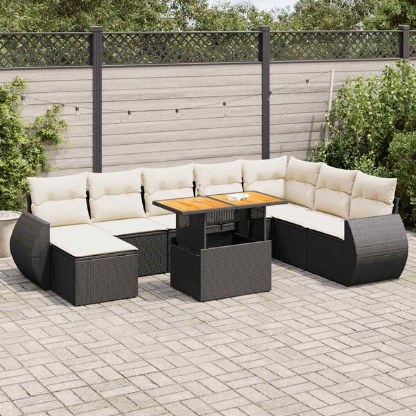 vidaXL 9 Piece Garden Sofa Set with Cushions Black Poly Rattan