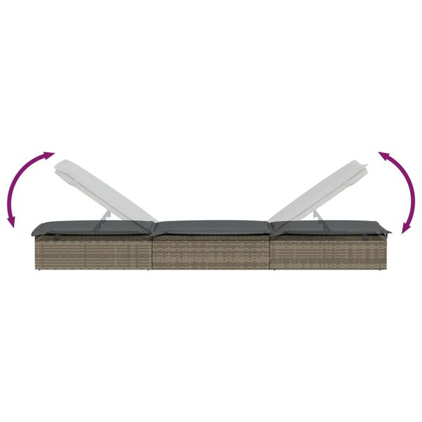vidaXL Sunbed with Cushion Grey 201x55x62 cm Poly Rattan