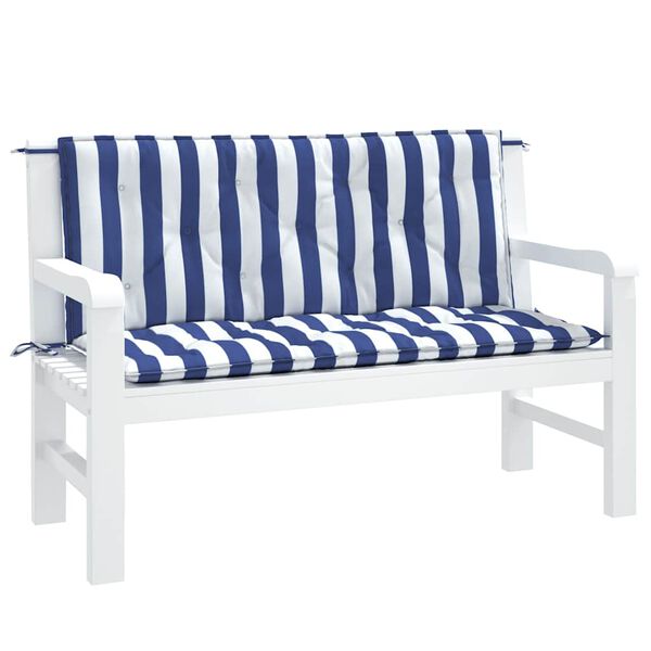 vidaXL Garden Bench Cushions 2pcs Blue&White Stripe 120x50x7cm Fabric