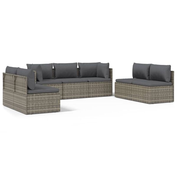 vidaXL 8 Piece Garden Lounge Set with Cushions Grey Poly Rattan