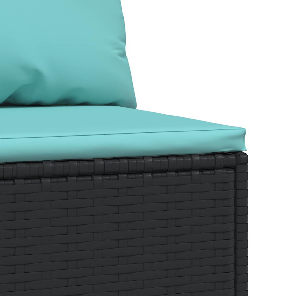 vidaXL Garden Middle Sofa with Cushions Black Poly Rattan