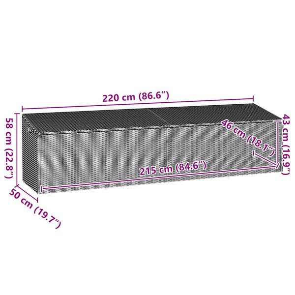 vidaXL Garden Storage Box Grey 220x50x58 cm Poly Rattan