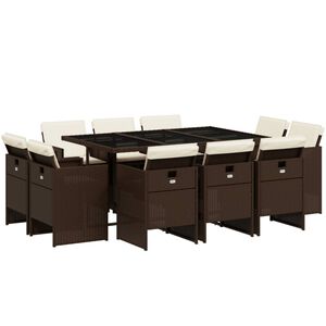 vidaXL 11 Piece Garden Dining Set with Cushions Brown Poly Rattan