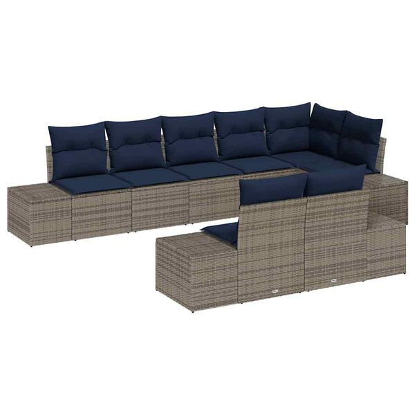 vidaXL Garden Sofa Set with Cushion 8 pcs Grey Poly Rattan