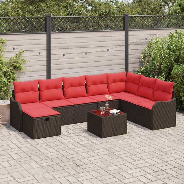 vidaXL Garden Sofa Set 9 pcs Brown and red 287.5 x 177.5 x 85 cm