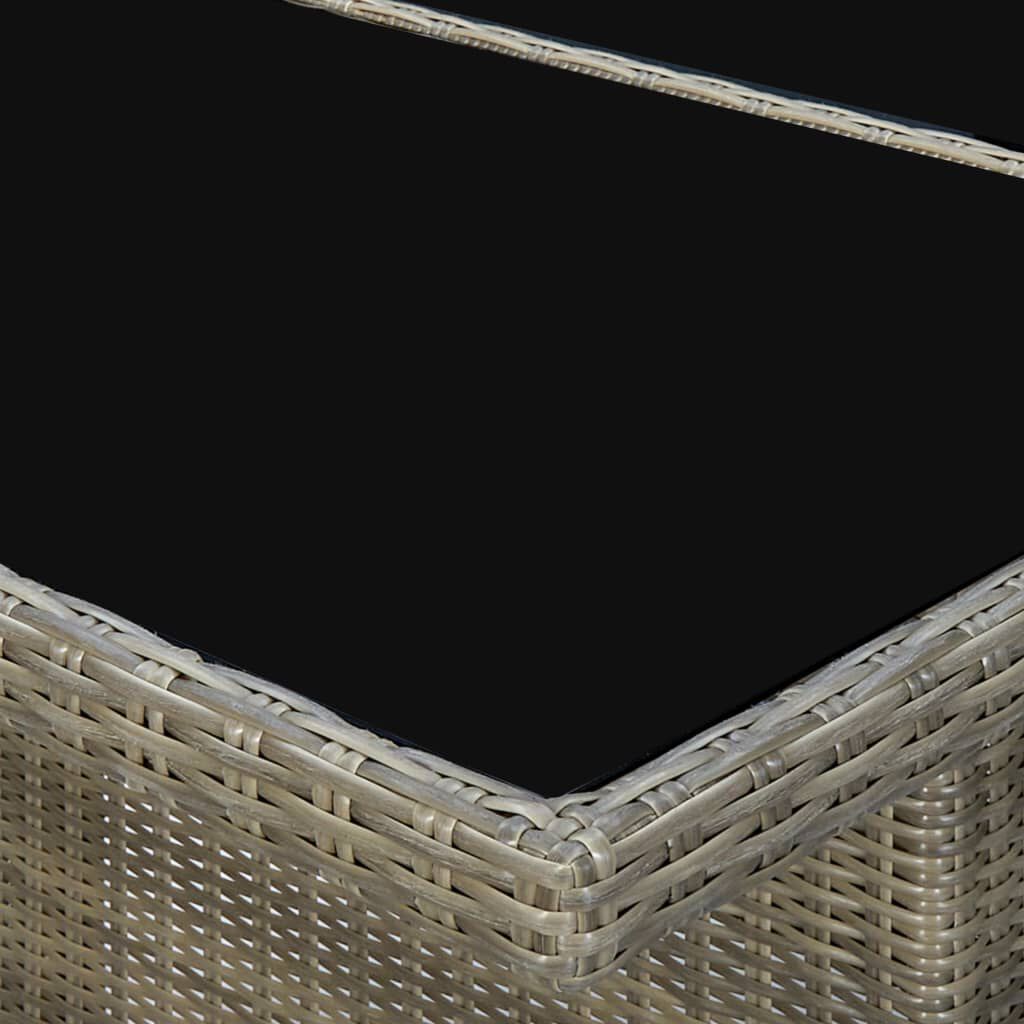 vidaXL Garden Table Brown Poly Rattan and Tempered Glass