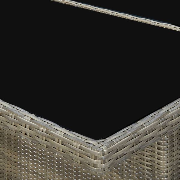 vidaXL Garden Table Brown Poly Rattan and Tempered Glass
