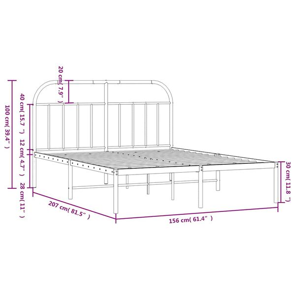 vidaXL Metal Bed Frame without Mattress with Headboard White 150x200cm