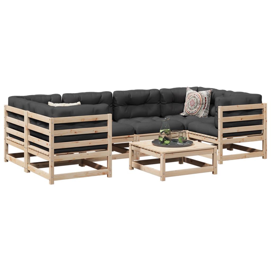 vidaXL 7 Piece Garden Sofa Set with Cushions Solid Wood Pine