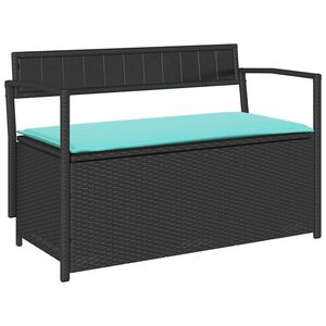 vidaXL Garden Storage Bench with Cushion Black Poly Rattan