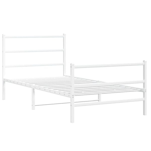 vidaXL Metal Bed Frame without Mattress with Footboard&nbsp;White 100x200cm