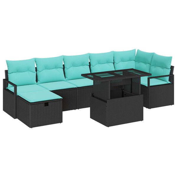 vidaXL 8 Piece Garden Sofa Set with Cushions Black Poly Rattan