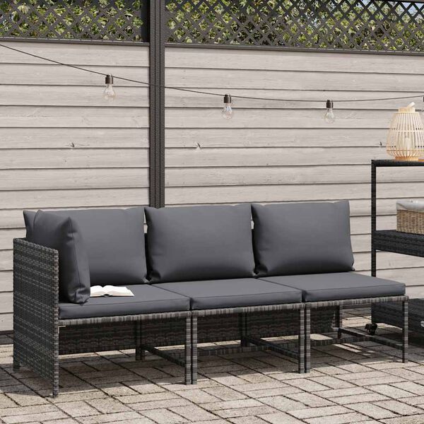 vidaXL 3 Piece Garden Lounge Set with Cushions Poly Rattan Grey