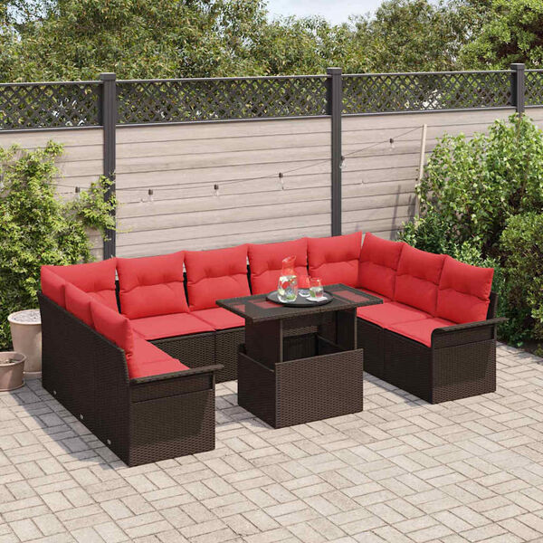 vidaXL Garden Sofa Set with Cushion 10 pcs Brown Poly rattan
