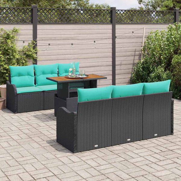 vidaXL Garden Sofa Set with Storage 7 pcs Black Poly rattan