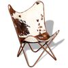 vidaXL Butterfly Chair Brown and White Real Cowhide Leather