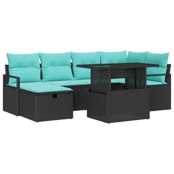 vidaXL 7 Piece Garden Sofa Set with Cushions Black Poly Rattan