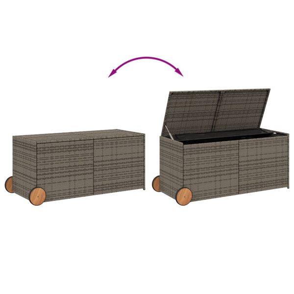 vidaXL Garden Storage Box with Wheels Grey 283L Poly Rattan