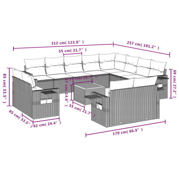 vidaXL 13 Piece Garden Sofa Set with Cushions Beige Poly Rattan