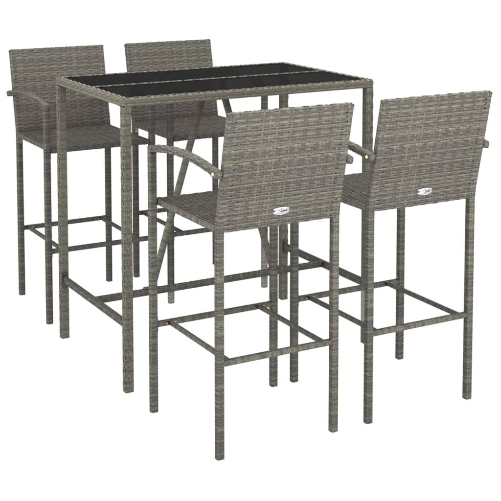 vidaXL 5 Piece Garden Bar Set Grey Poly Rattan