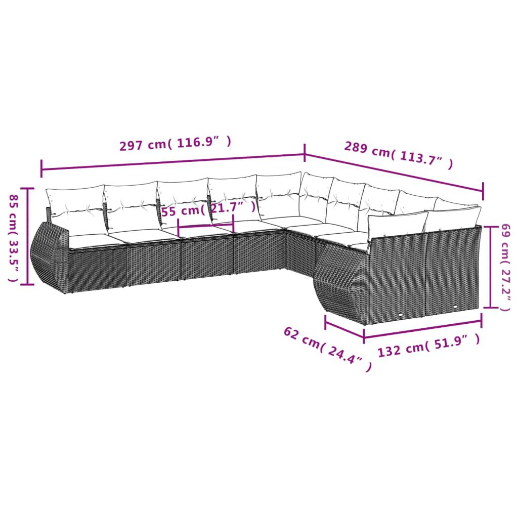 vidaXL 10 Piece Garden Sofa Set with Cushions Black Poly Rattan